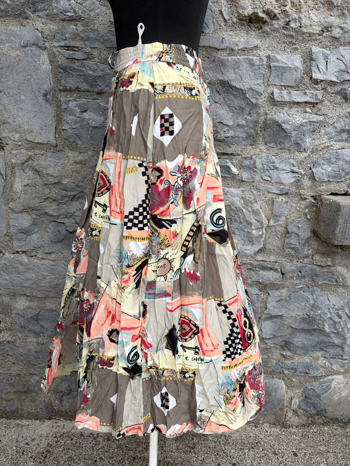 80s abstract patchwork beige skirt uk 10