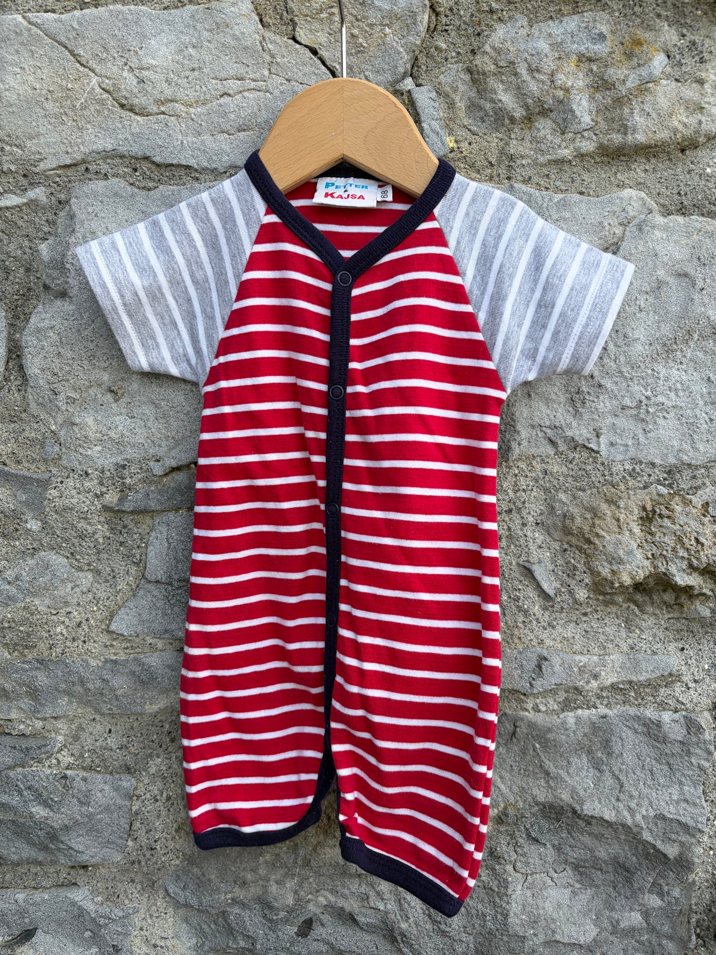 Stripy red raglan rompers 6m (68cm)
