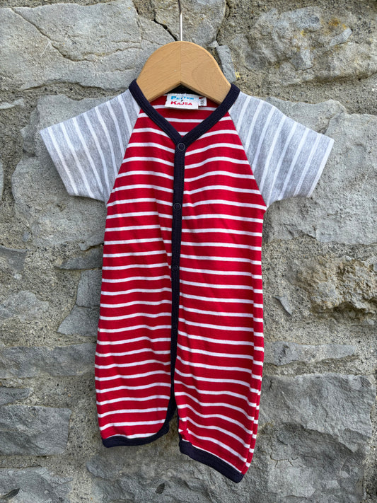 Stripy red raglan rompers 6m (68cm)