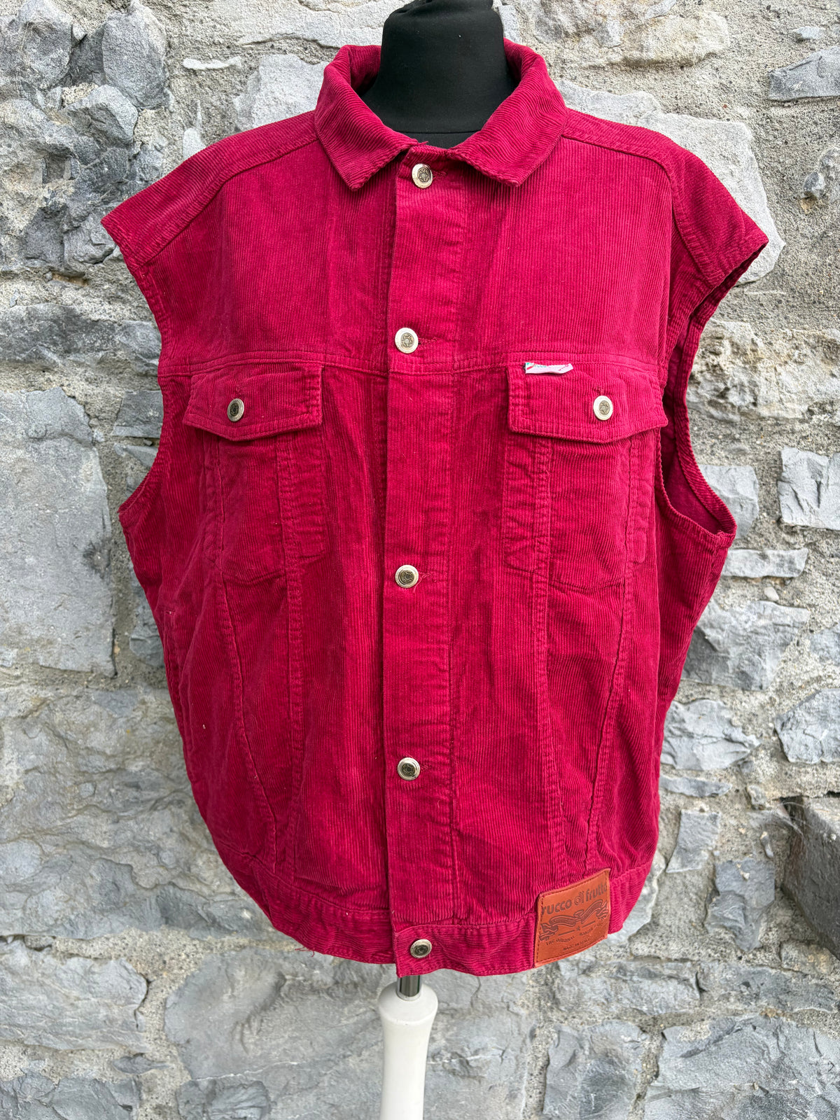 90s burgundy cord gilet Large