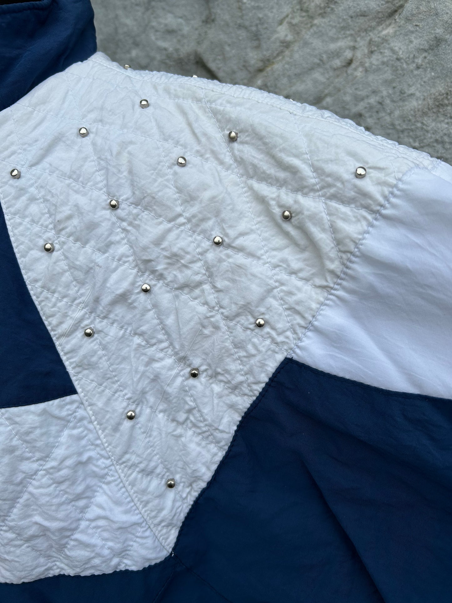 80s white&navy beaded sport jacket uk 14