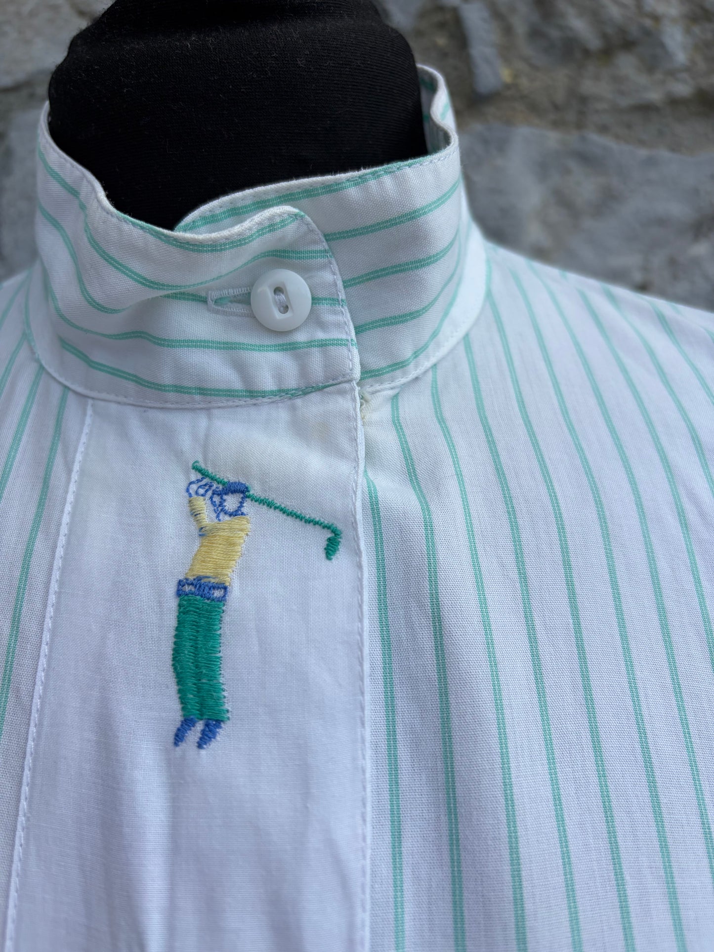 90s golf&polo Green stripy blouse uk 12-14