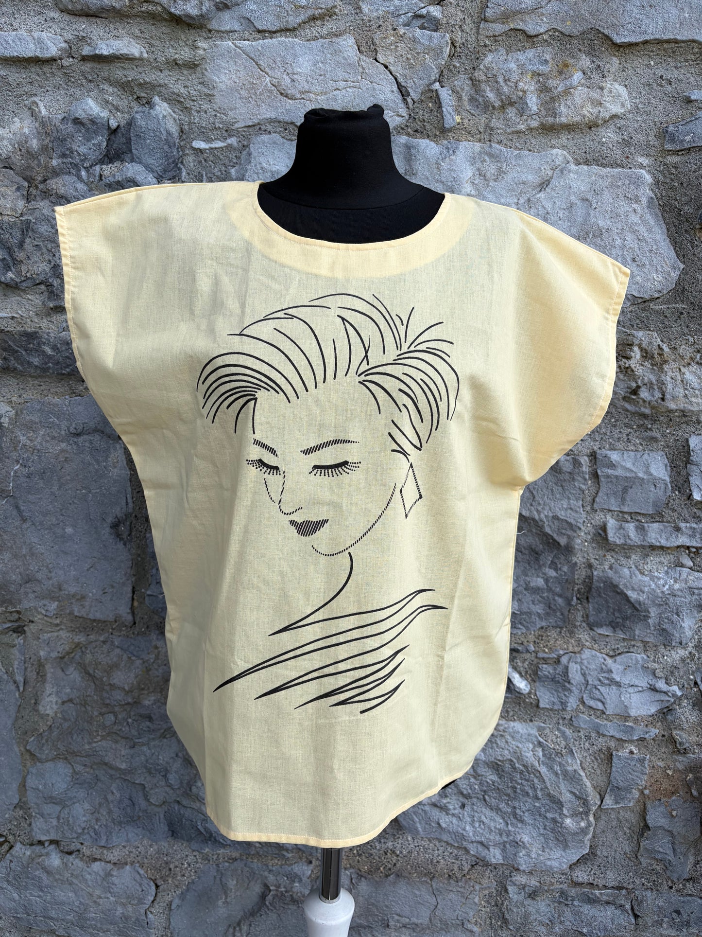 80s yellow lady print top uk 8-10