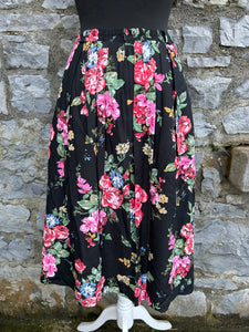 80s pink flowers black skirt uk 8-10