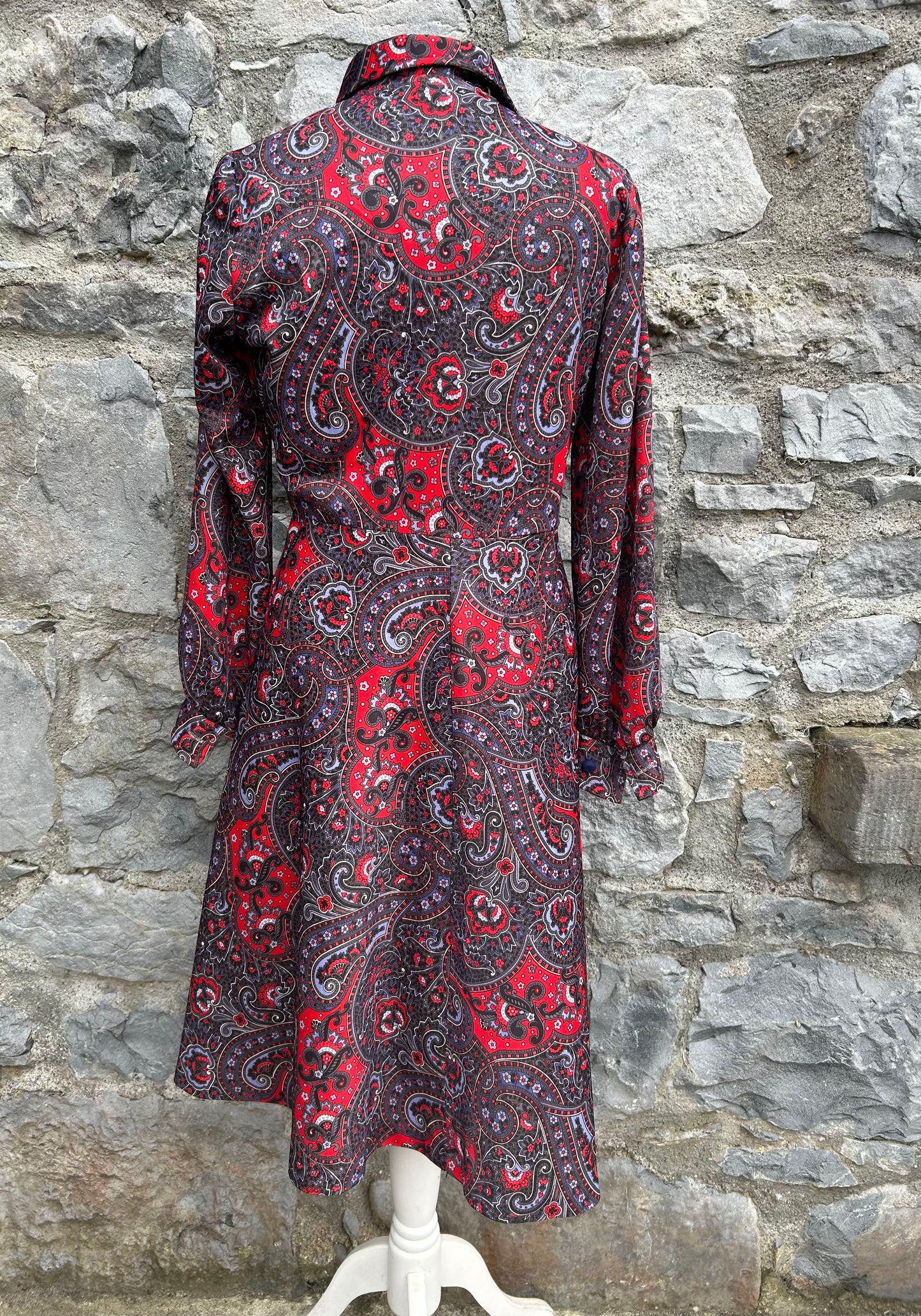 80s red&grey Paisley dress uk 10-12