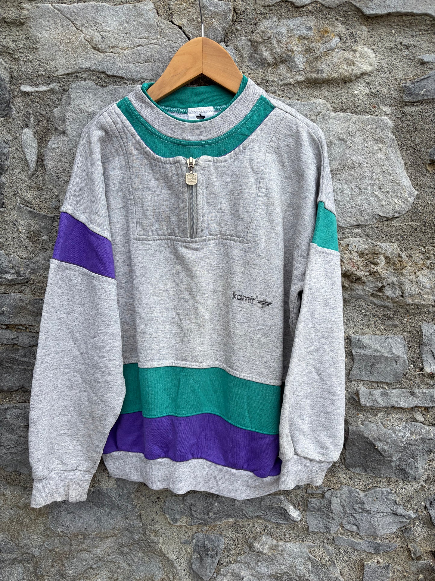 90s grey colorblock half-zip sweatshirt  11-12y (146-152cm)