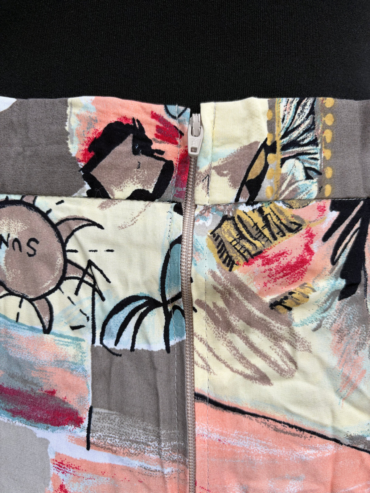 80s abstract patchwork beige skirt uk 10