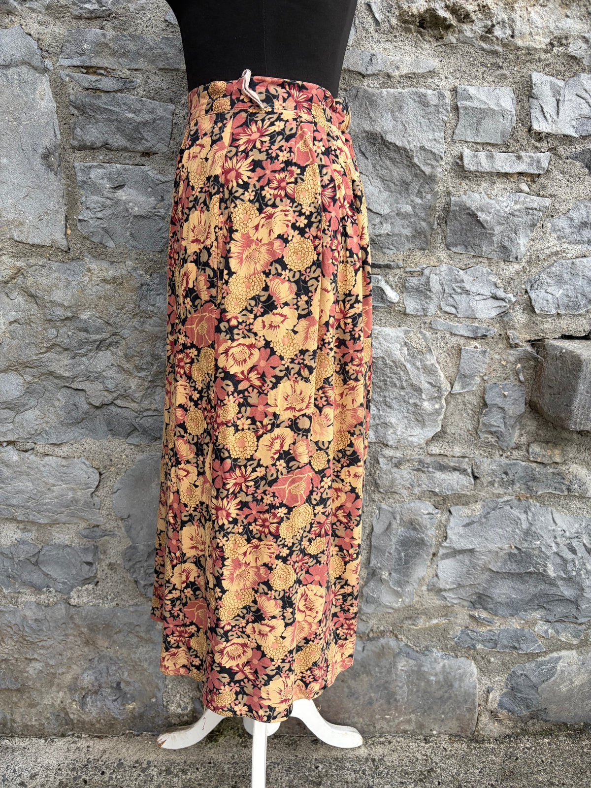 80s autumn flowers Brown&beige skirt uk 6
