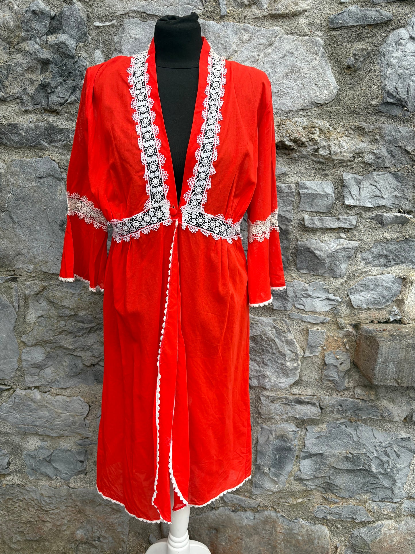 70s red robe with white lace uk 8-10