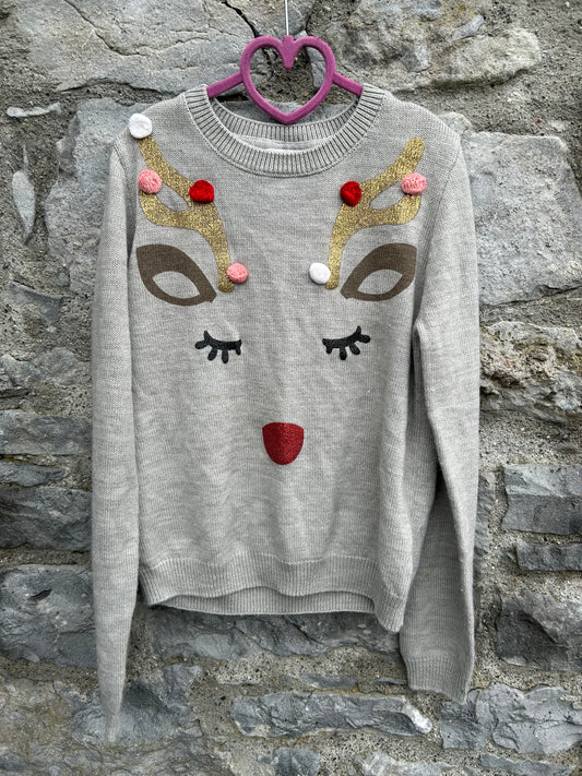 Grey reindeer jumper  12-13y (152-158cm)