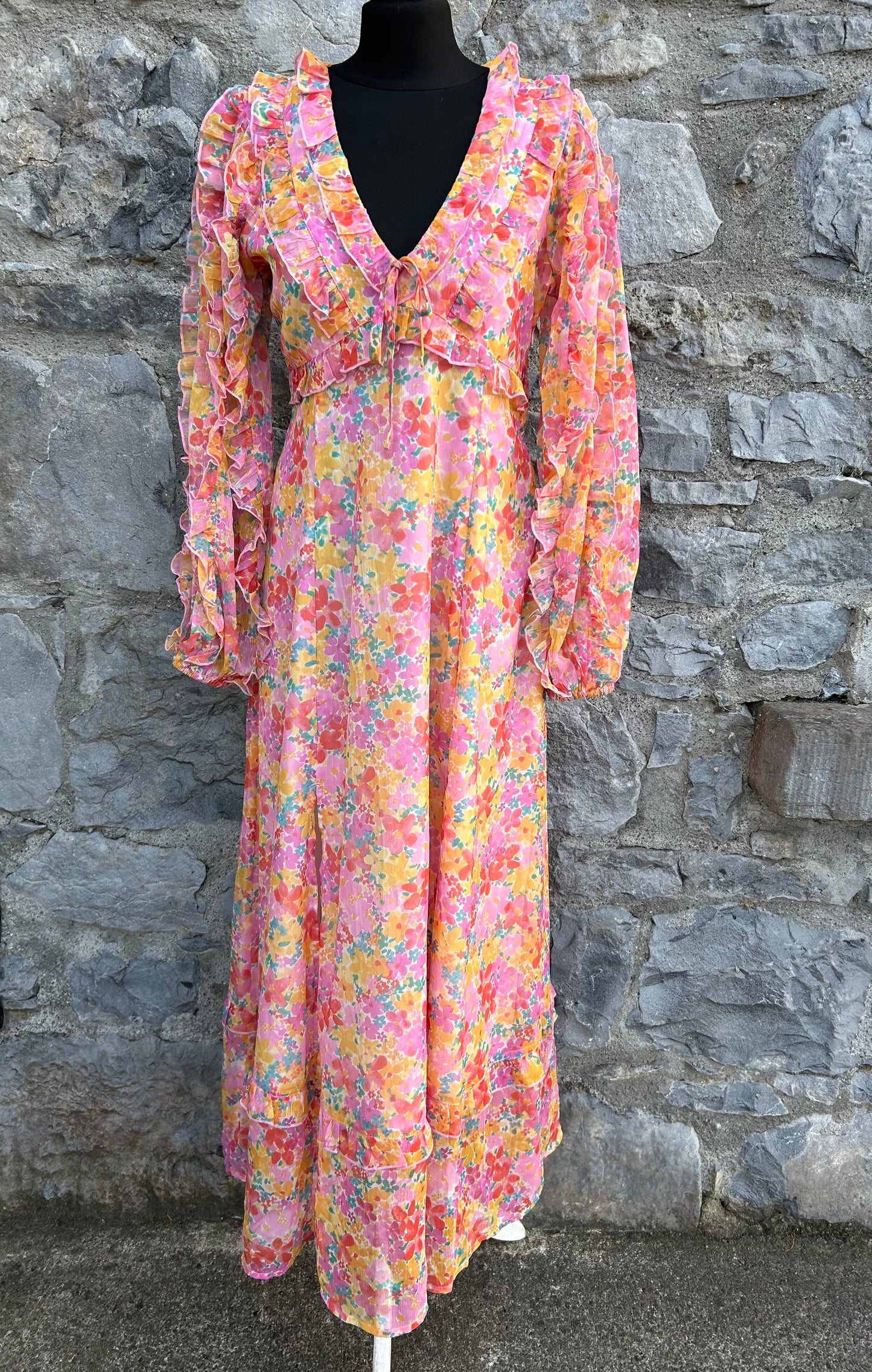 Pink floral maxi dress uk 10-12