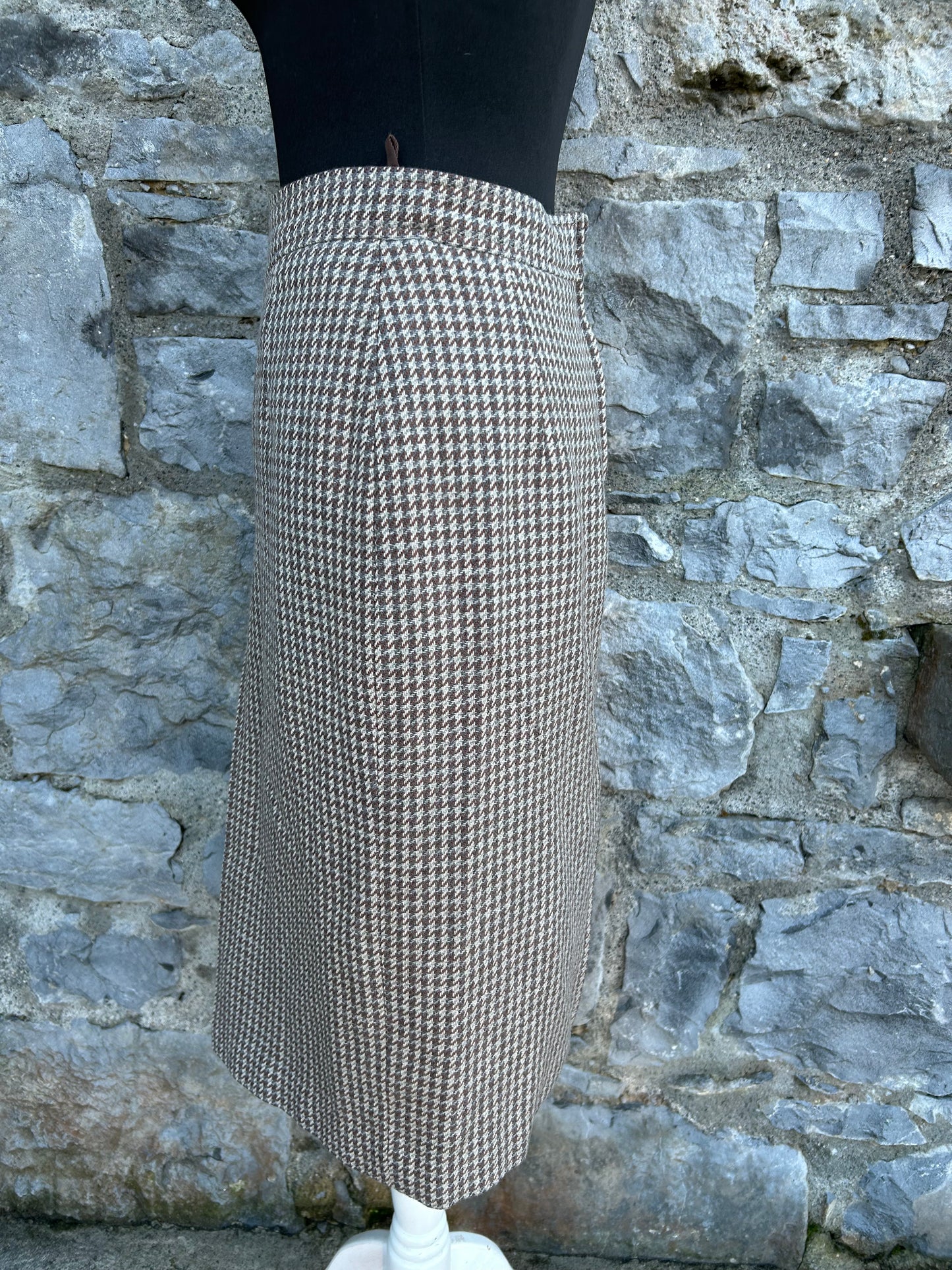 80s brown houndstooth skirt uk 8-10