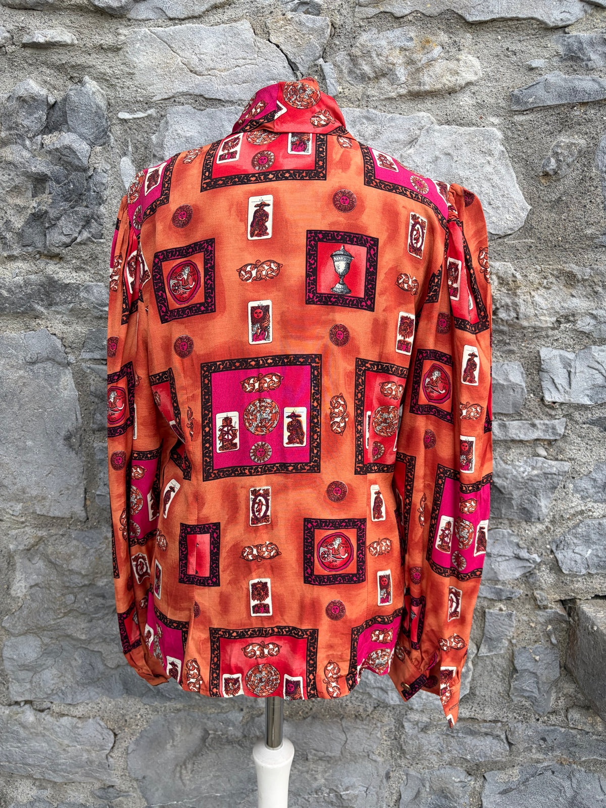 80s orange tarot-style motif blouse uk 12