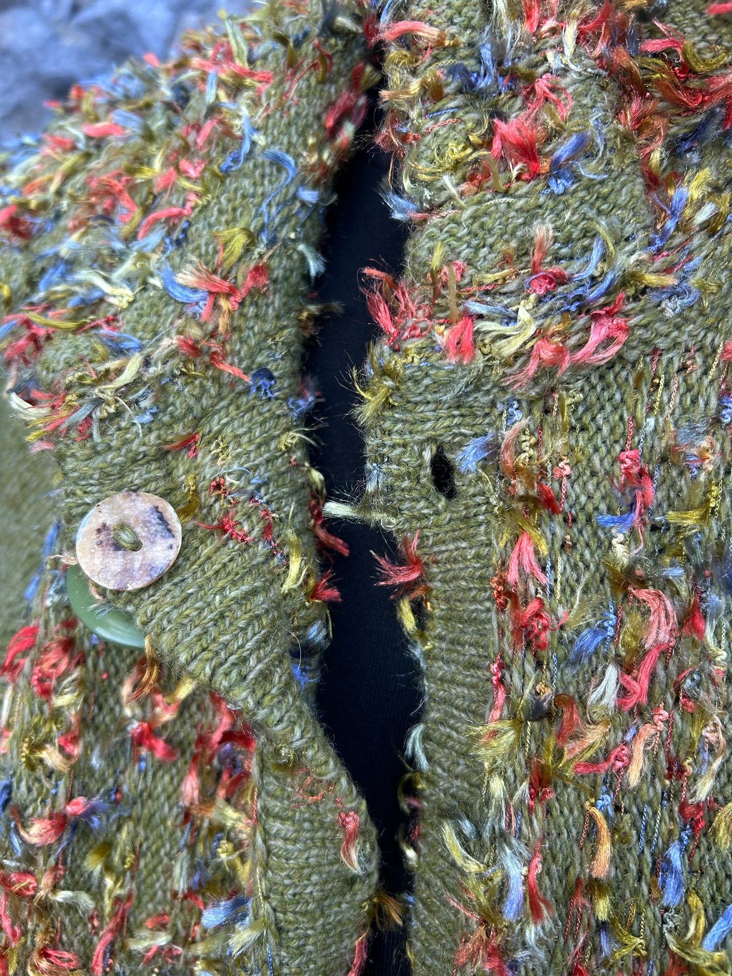 Green cardigan with multicolored textured yarn uk 16-20