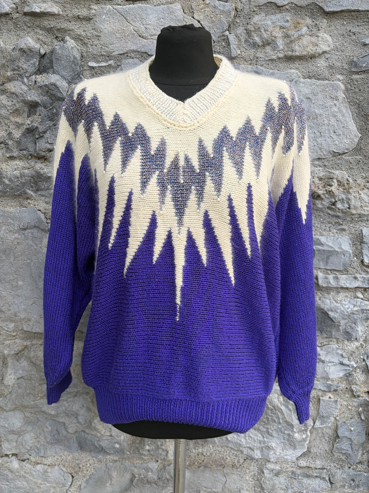 80s purple zigzag pattern jumper uk 12-14