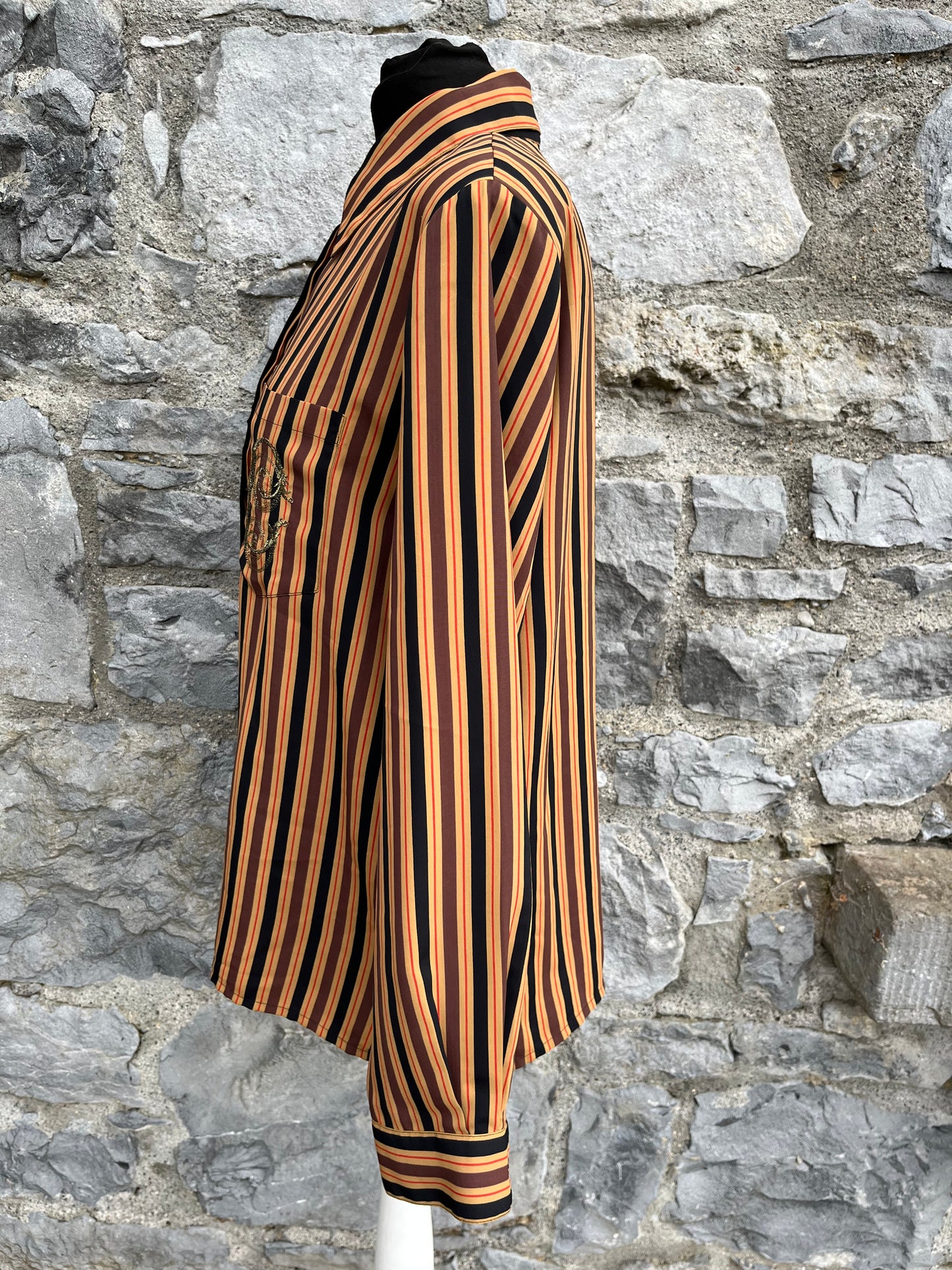 80s brown stripy blouse uk 12-14