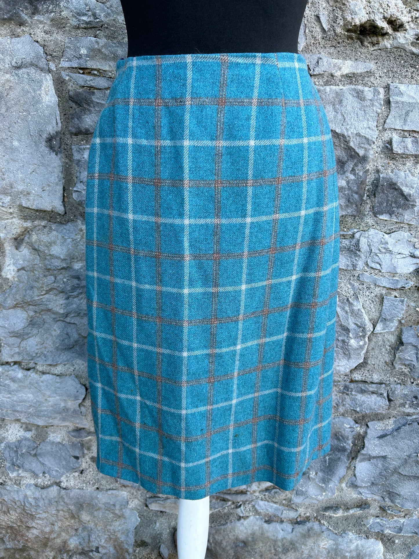 90s blue check woolly skirt uk 6-8