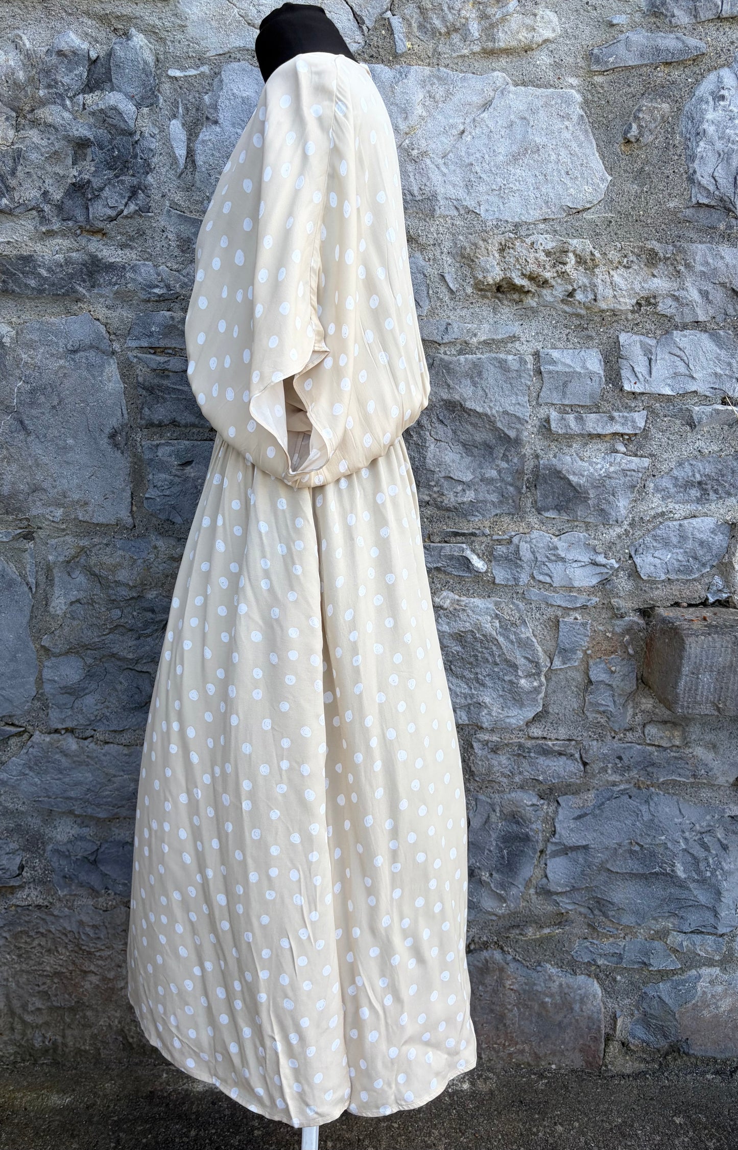 90s polka dots beige dress uk 10-12