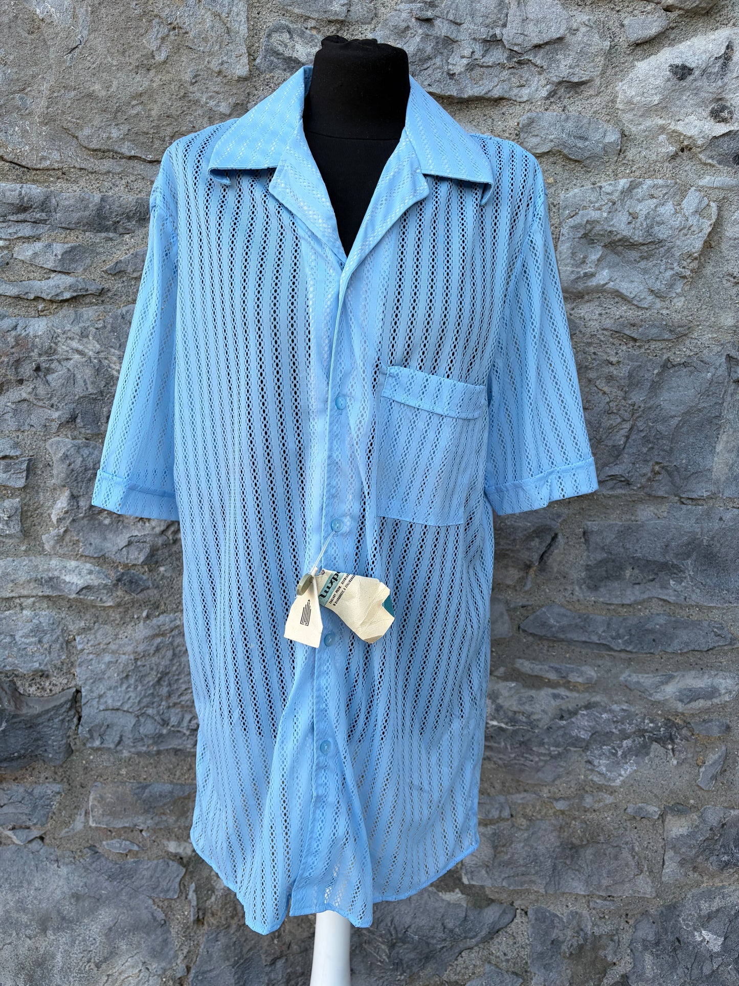 80s blue pointelle shirt Large
