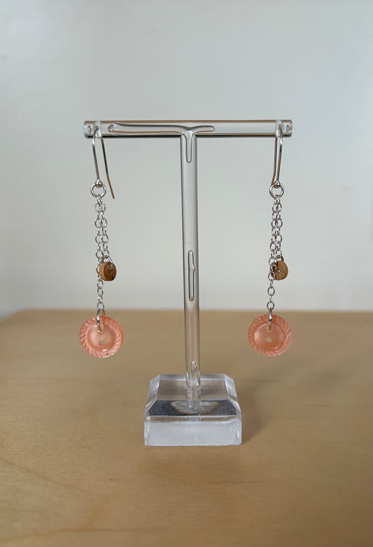 Peach button earrings