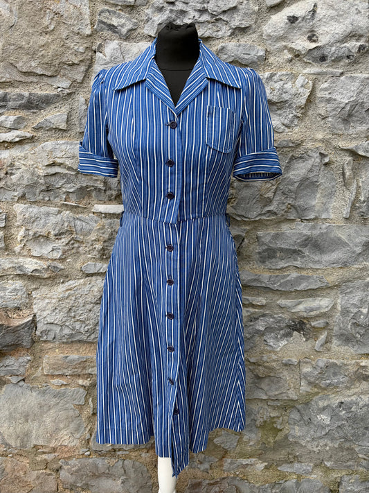 80s blue&white stripy dress uk 8