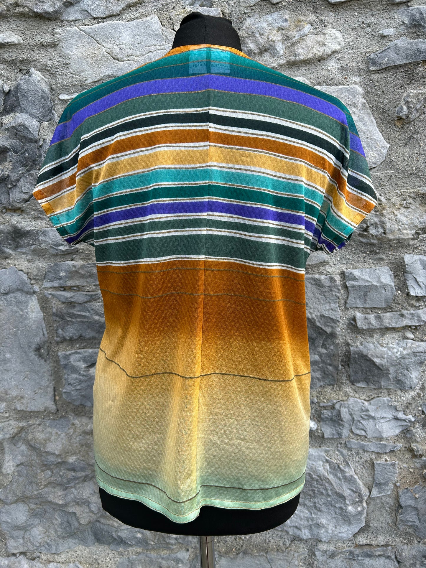 80s brown sheer stripy open cardigan uk 8-10