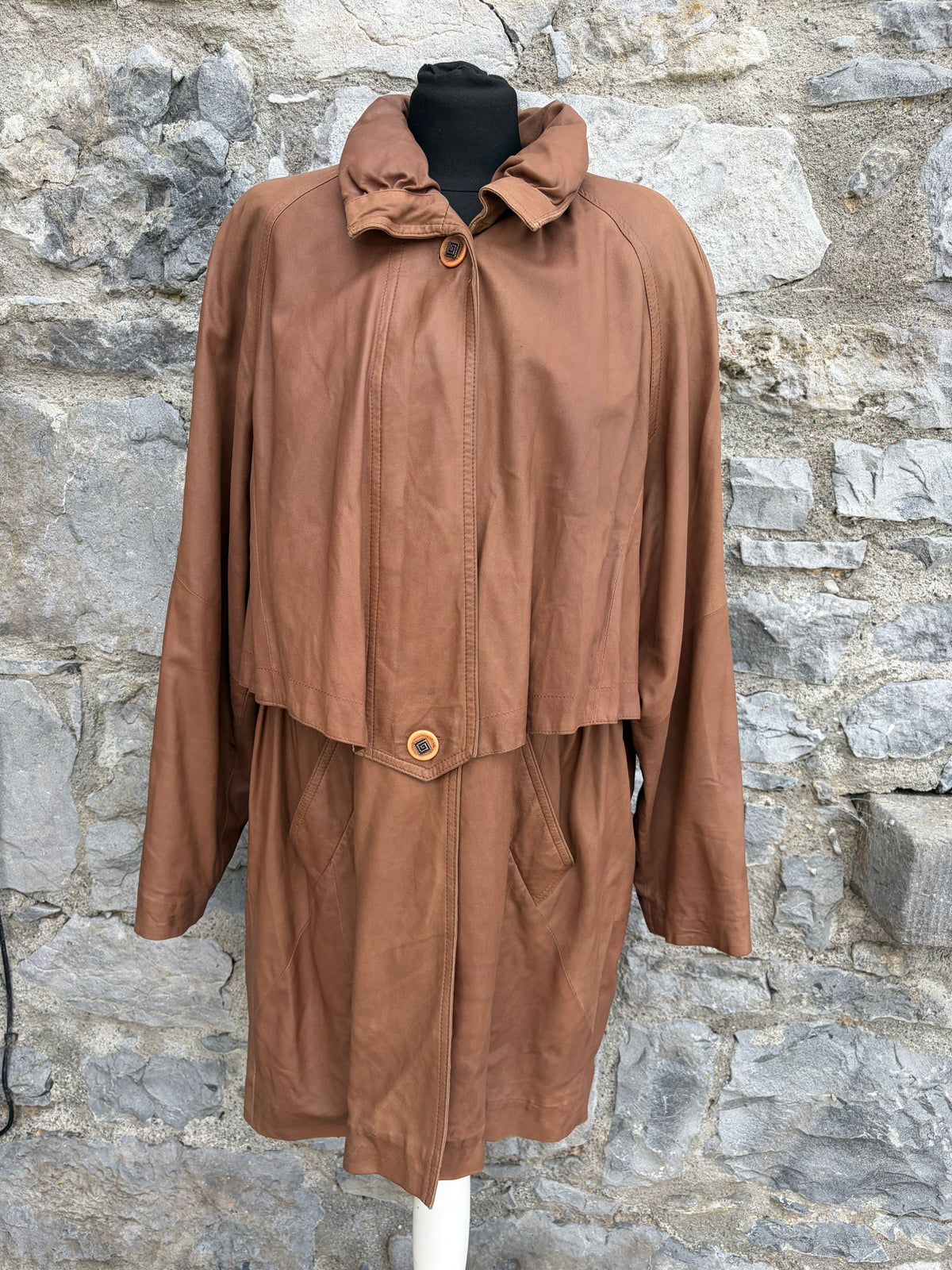 80s brown leather coat uk 14-16