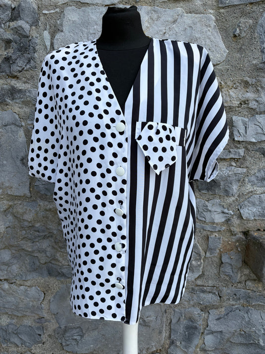 80s Black&white stripes&dots blouse uk 10-12