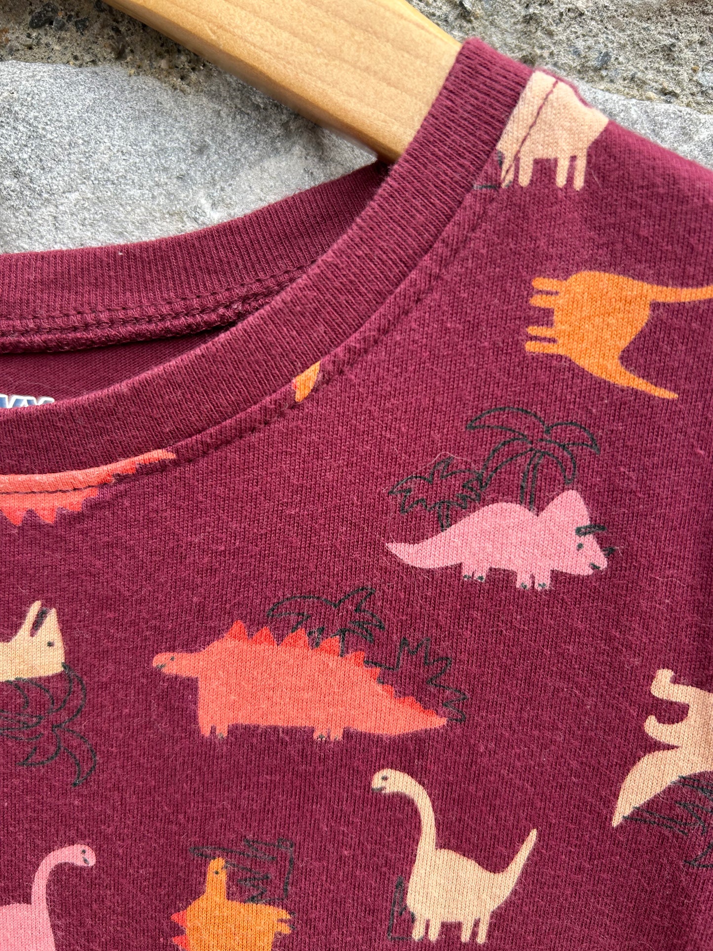 Dinosaurs maroon dress 5y (110cm)