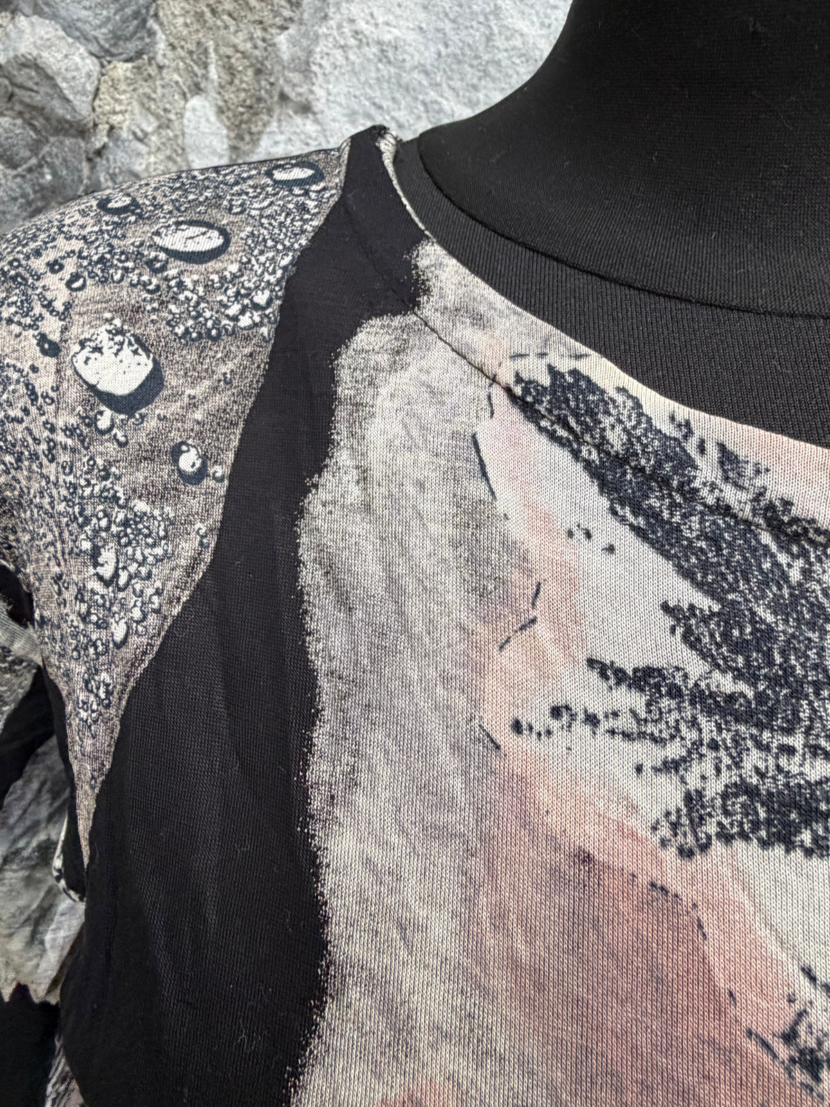 90s grey&pink botanical leaves dress uk 10-12