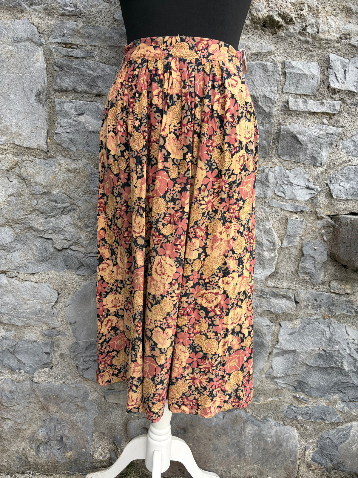 80s autumn flowers Brown&beige skirt uk 6