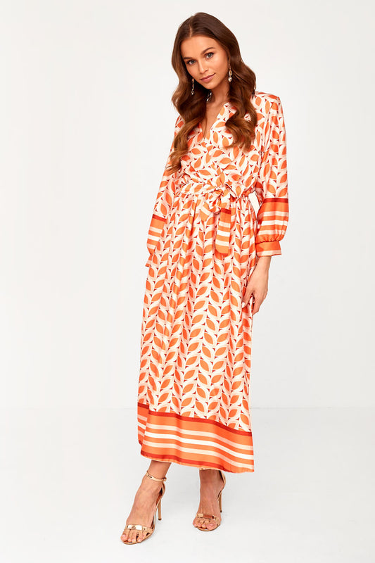 Orange leaves pattern dress uk 12