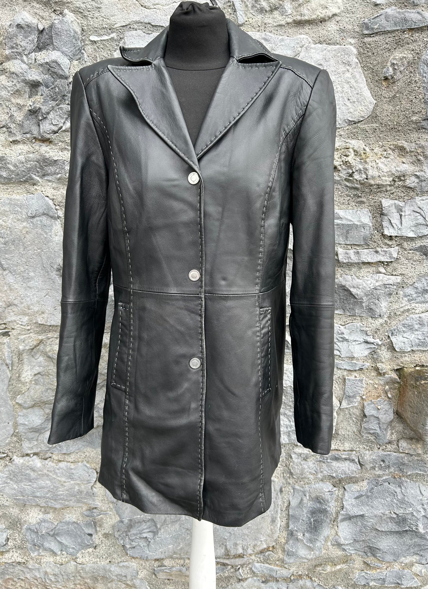 90s black leather coat uk 12