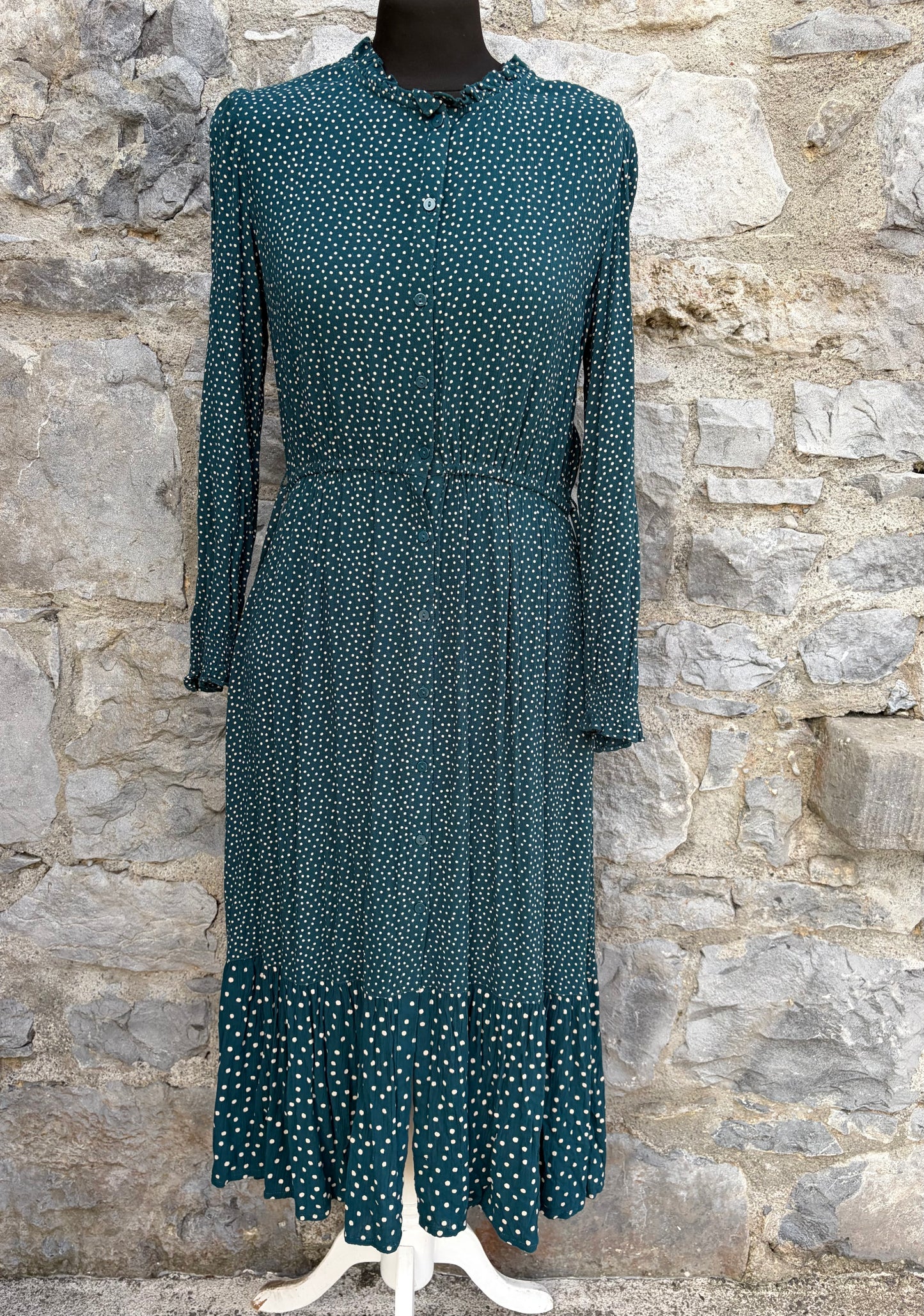 Forest green polka dots dress uk 8-10