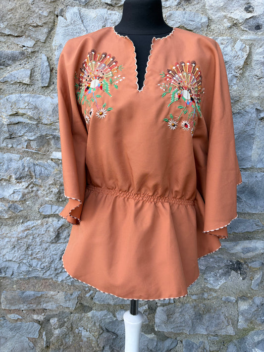 80s brown embroidered top uk 8