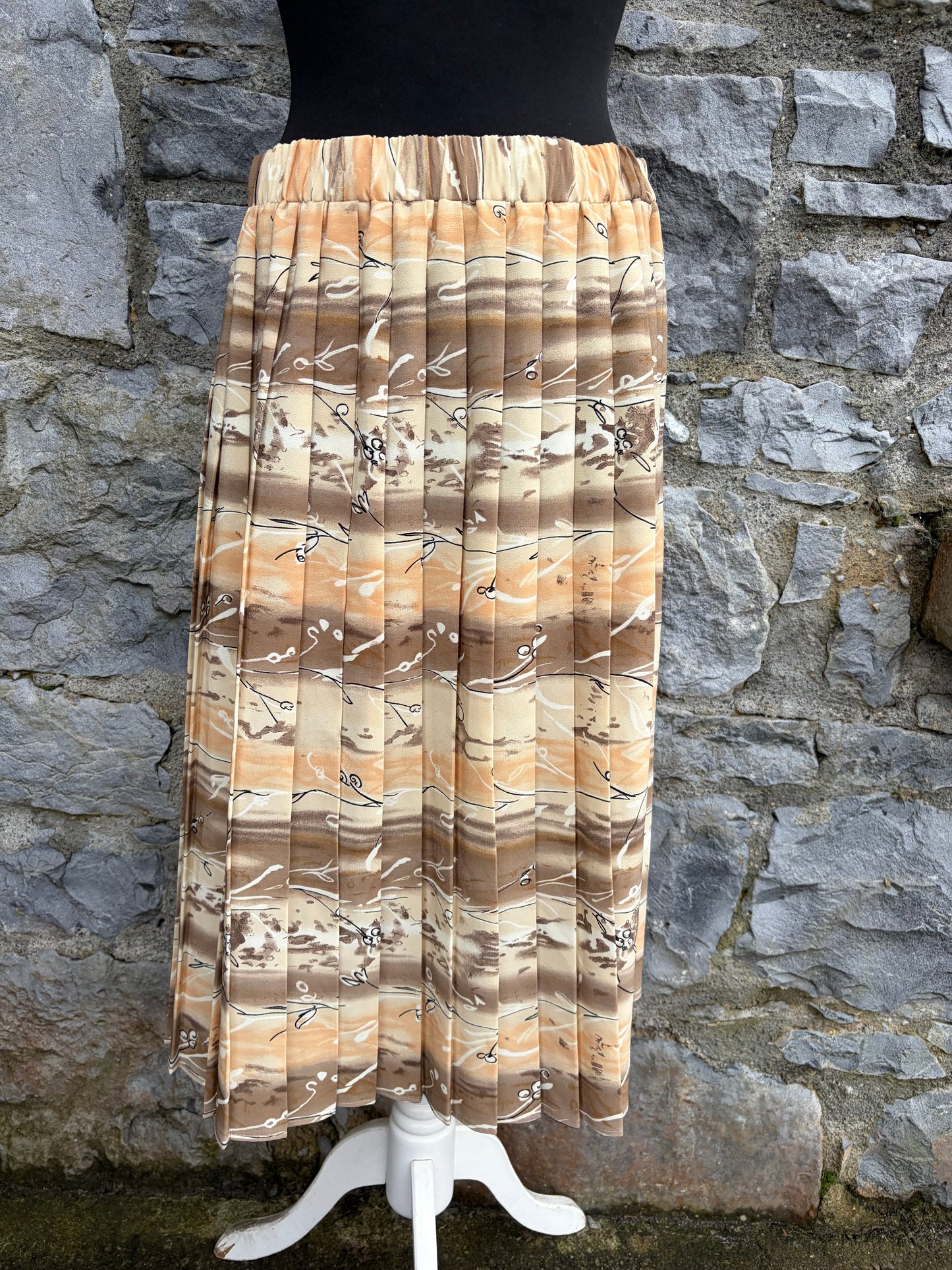 80s beige panels pleated skirt uk 10-12