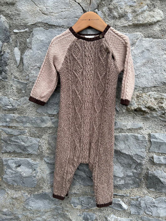 Brown&beige knitted onesie 6-9m (68-74cm)