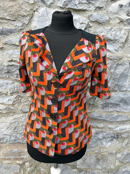 70s orange&black geometric top uk 6-8
