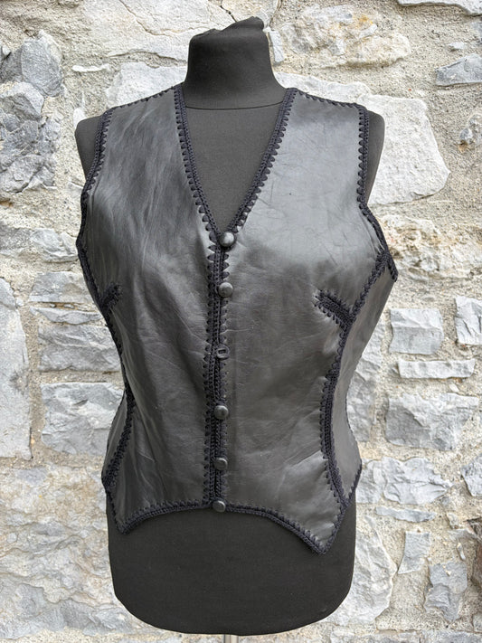 80s black leather patchwork waistcoat uk 10-12