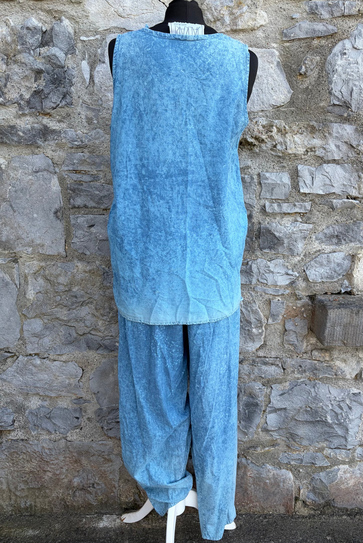 90s blue 3 piece acid wash&lace suit uk 12