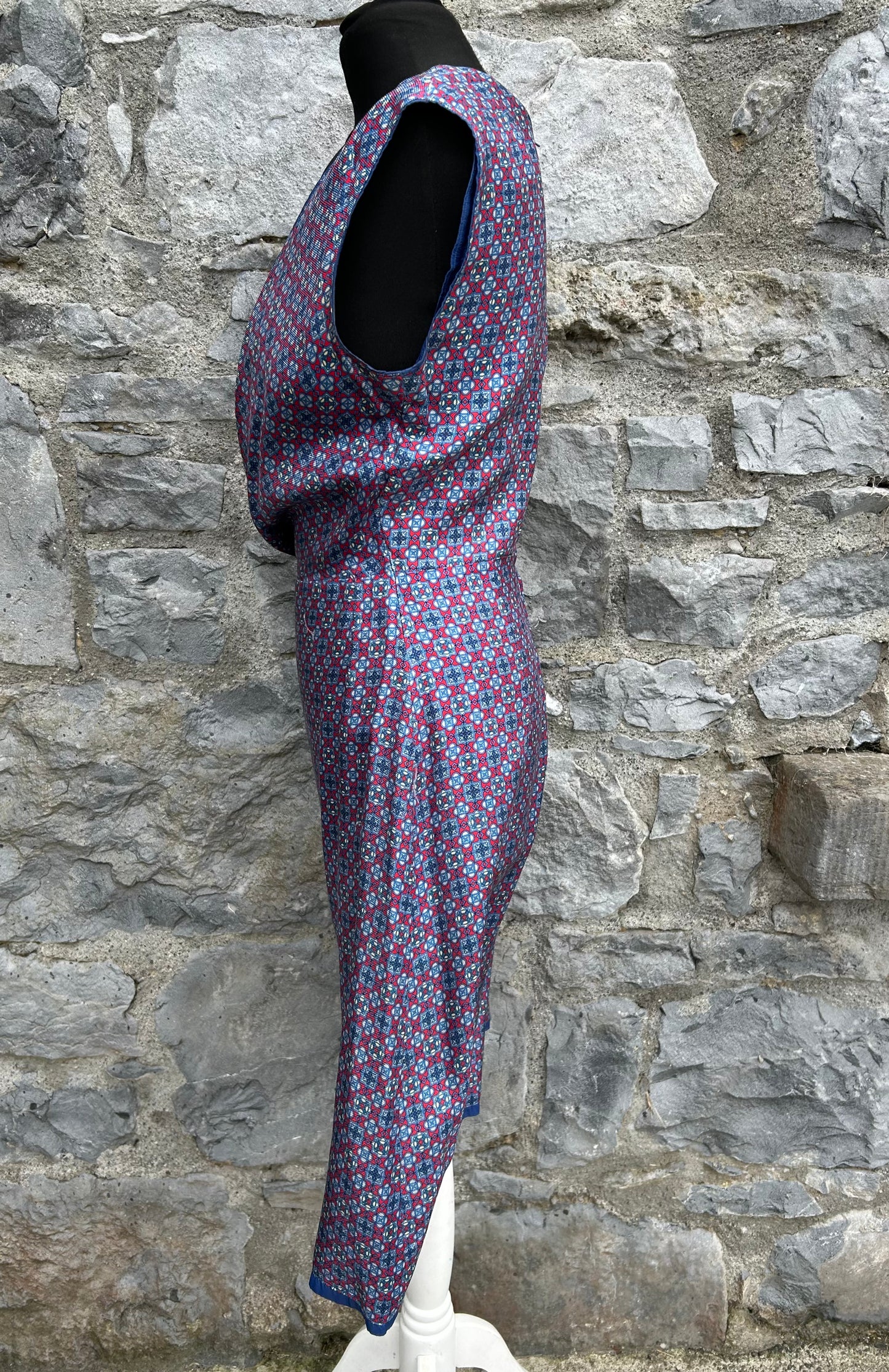 80s geometric pattern blue&red dress uk 10