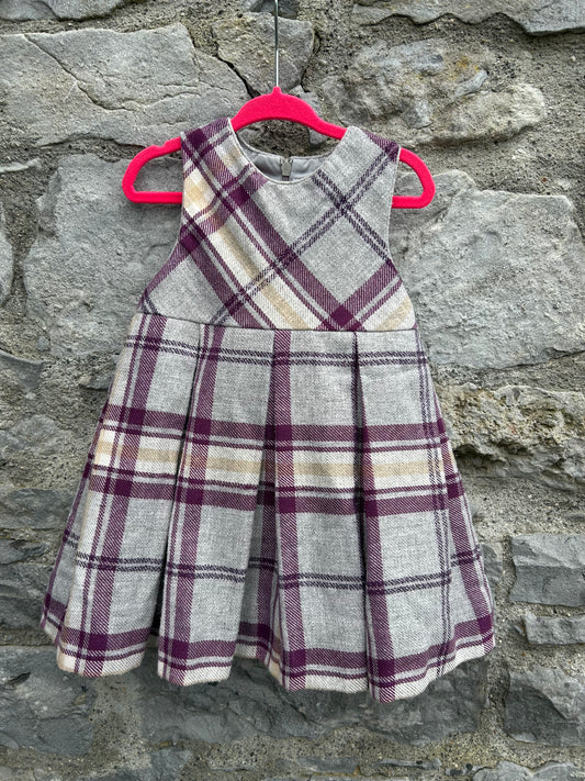 Grey&purple check pinafore 18-24m (86-92cm)