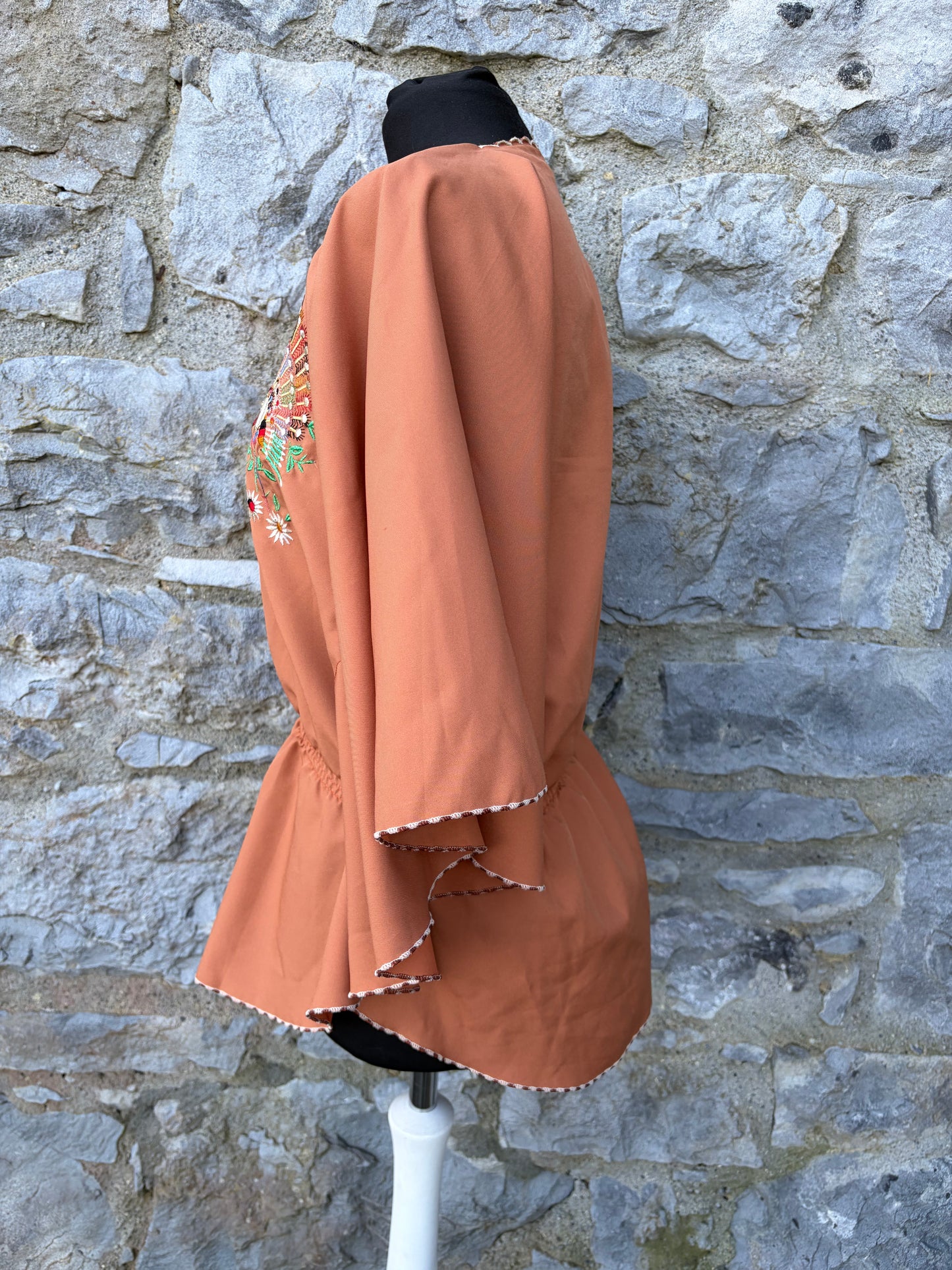 80s brown embroidered top uk 8