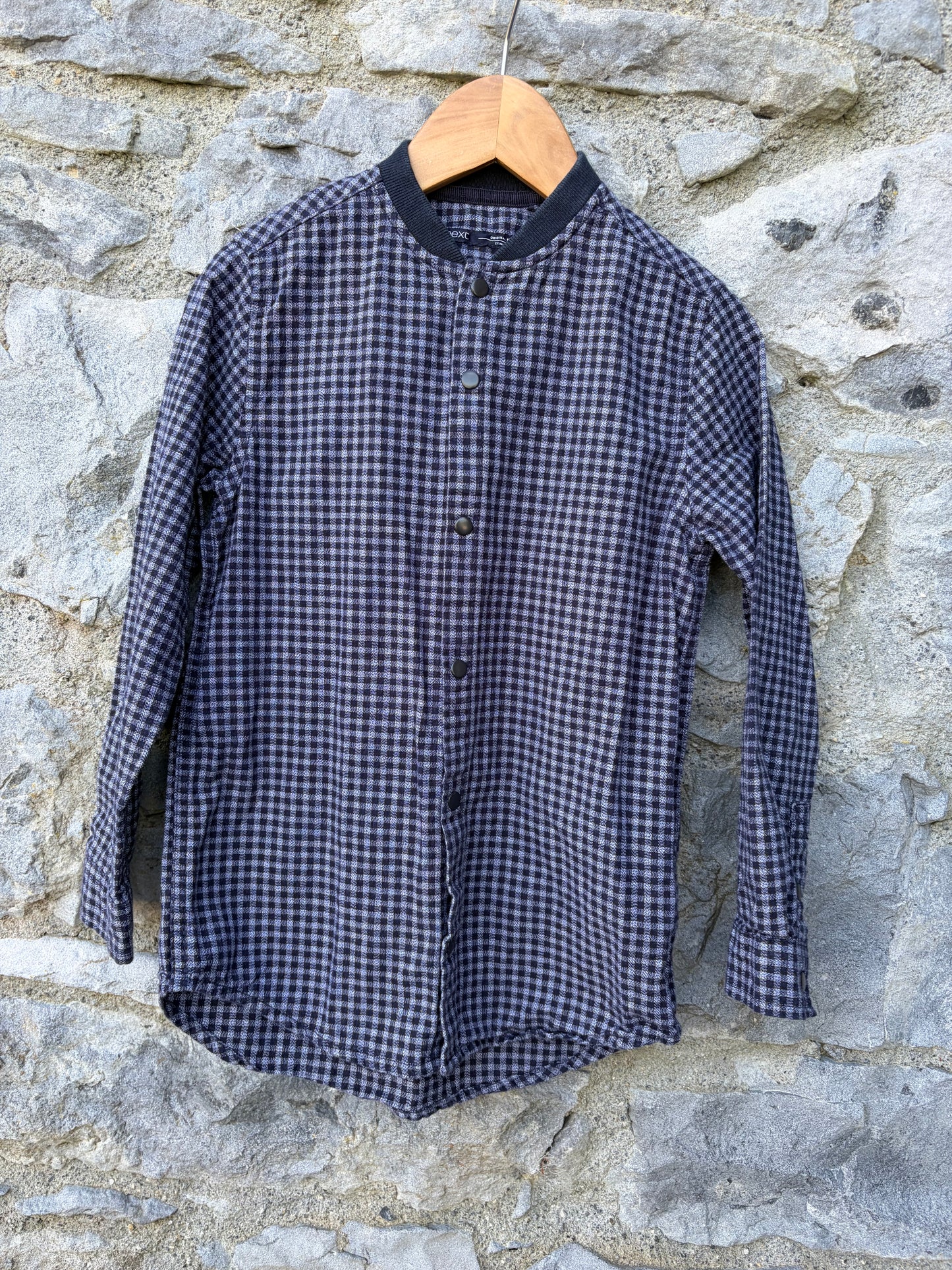 Grey check grandpa collar shirt  8y (128cm)