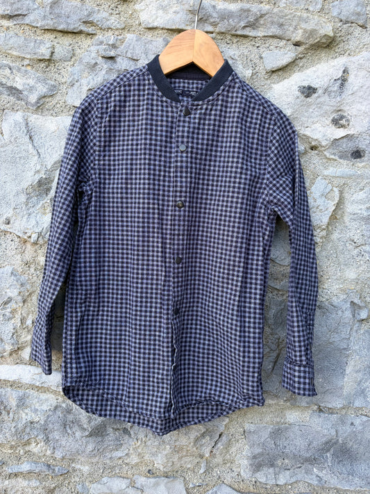 Grey check grandpa collar shirt  8y (128cm)