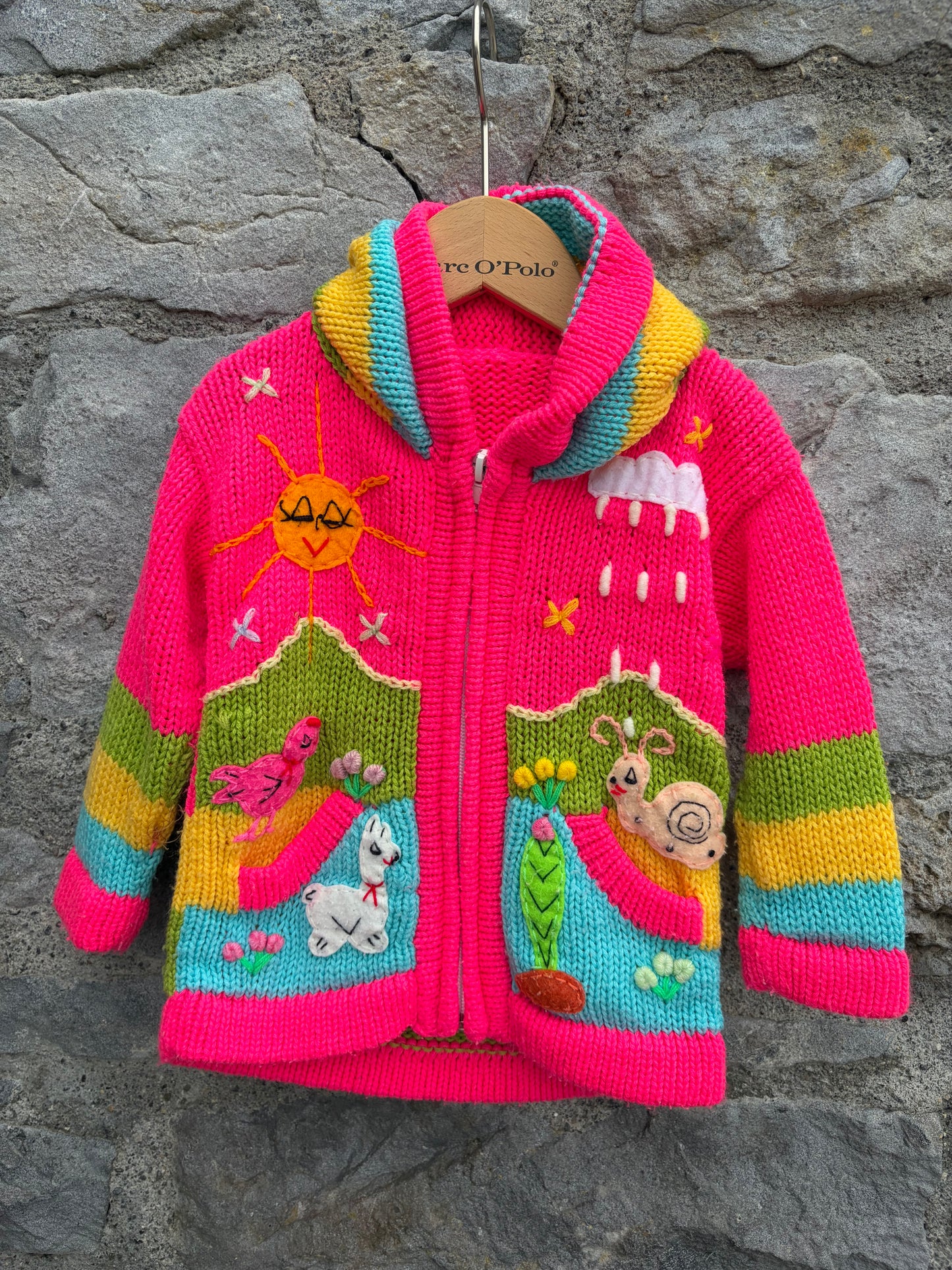 Neon pink Peruvian cardigan  9m (74cm)