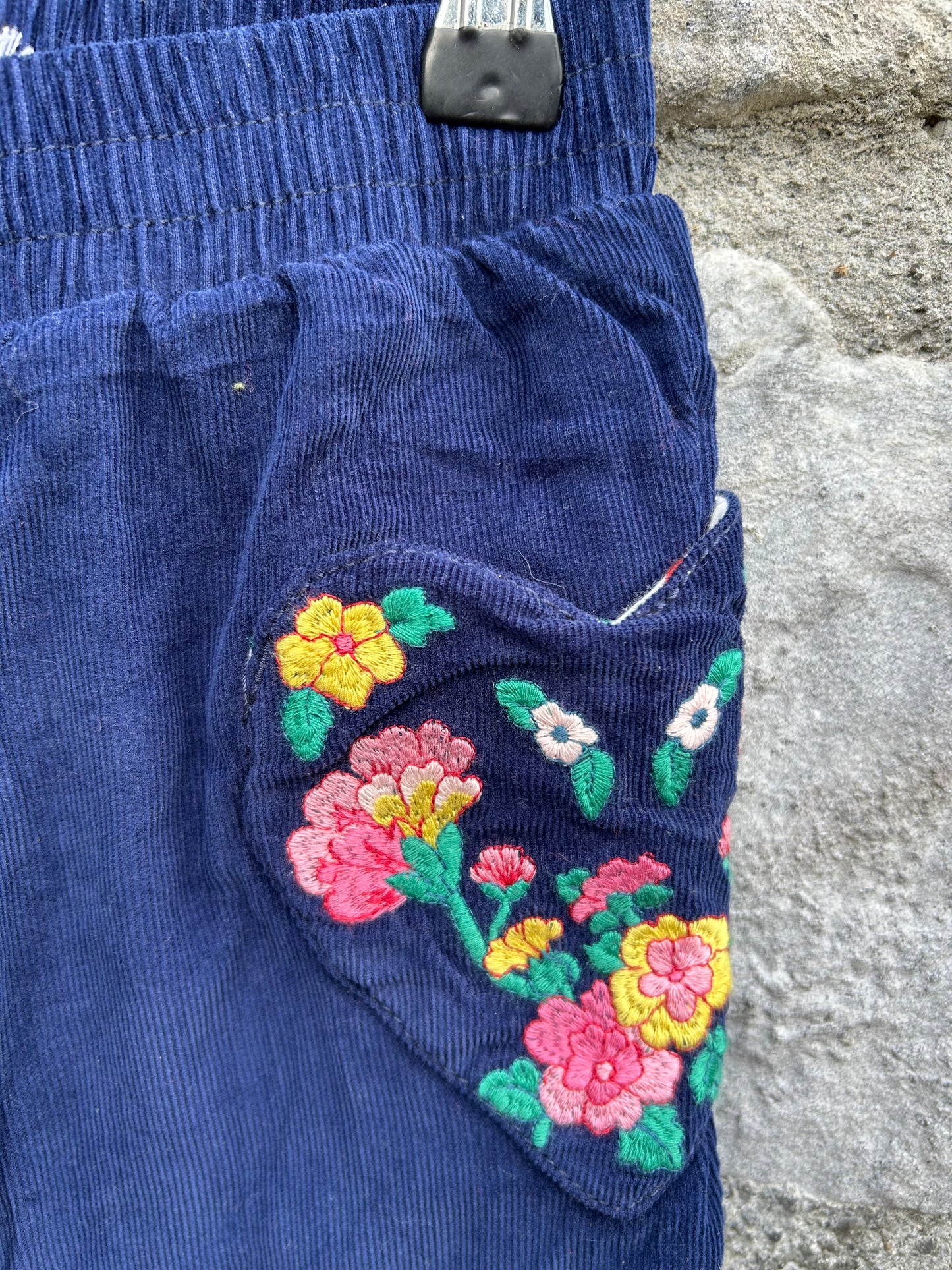 MB Navy cords with floral pockets 10y (140cm)
