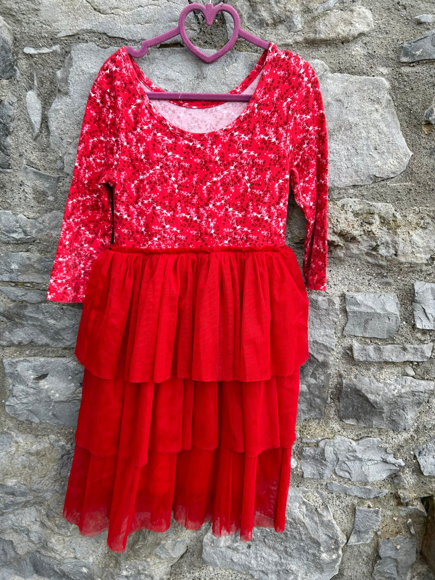 Red berries&tulle dress  7-8y (122-128cm)