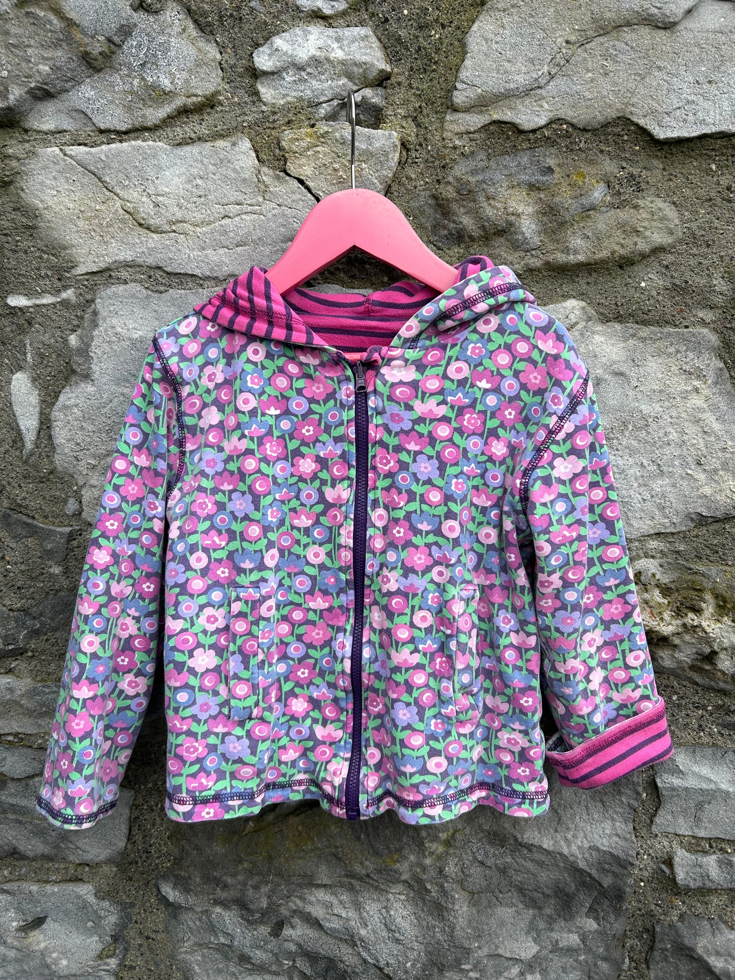 Reversible stripy&floral hoodie   4y (104cm)