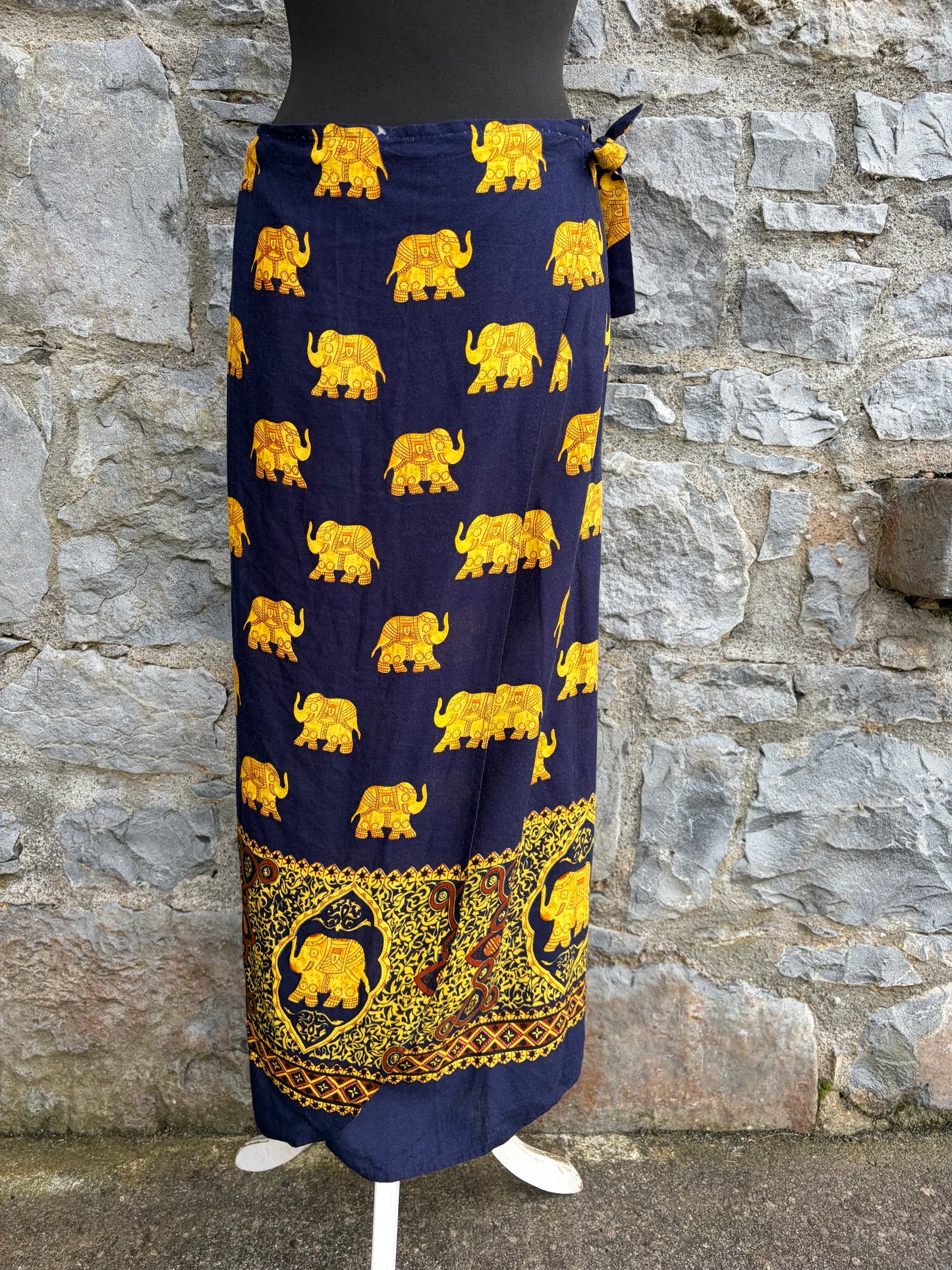 90s navy elephants wrap skirt uk 8-12
